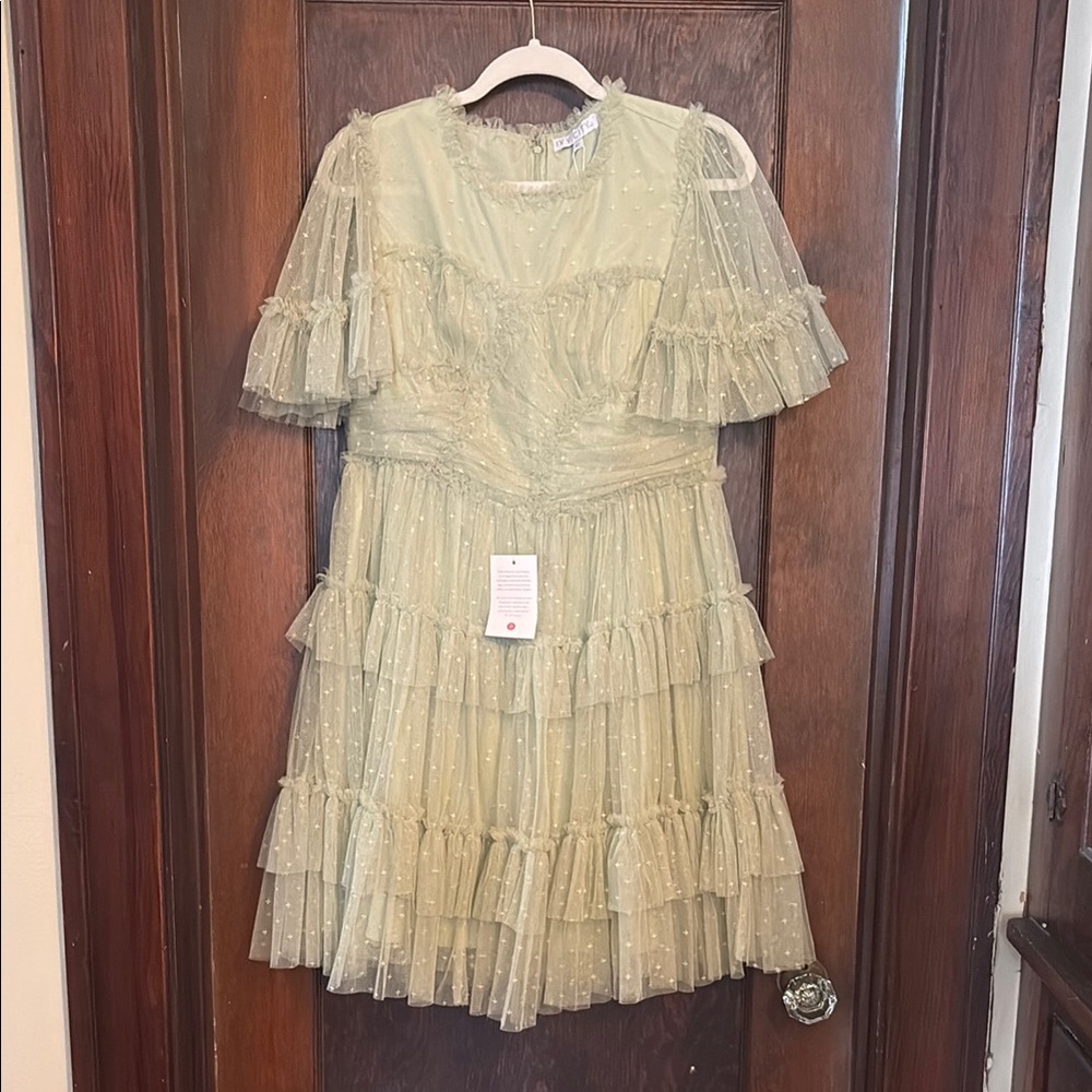 Ivy City Co Sage Ruffle Midi Dress